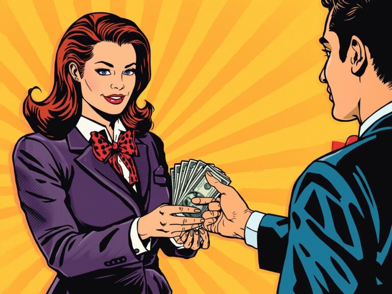 en kvinde der betaler en mand med mange sedler
