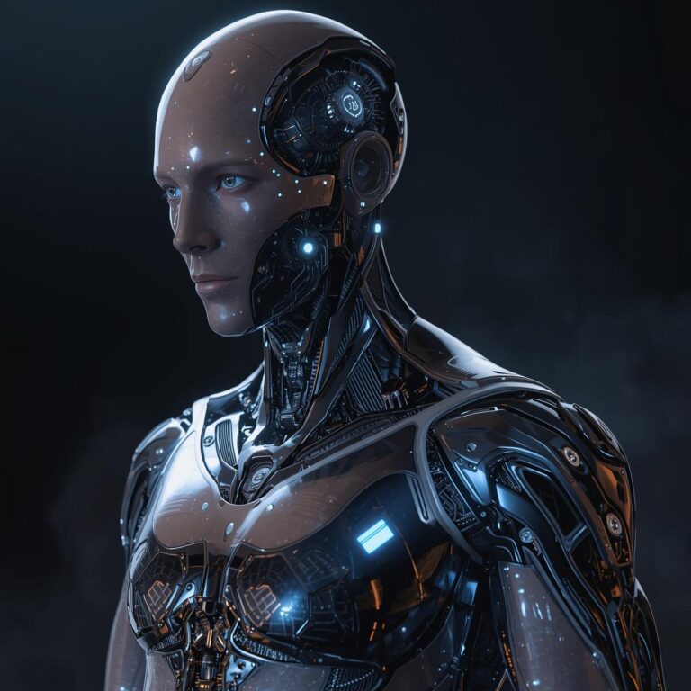 futuristisk menneske-robot, som også er en AI